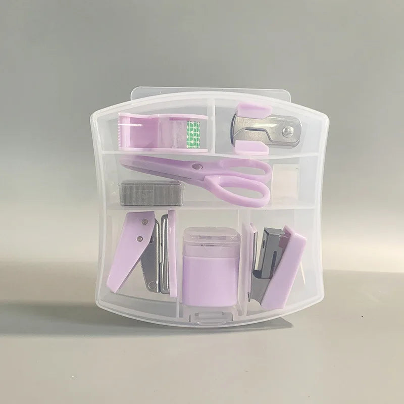 8 Pcs Cute Mini Office School Supply Kit for Kids Stationery School Tools with Scissors Tape Dispenser Set Punch Sharpener,etc