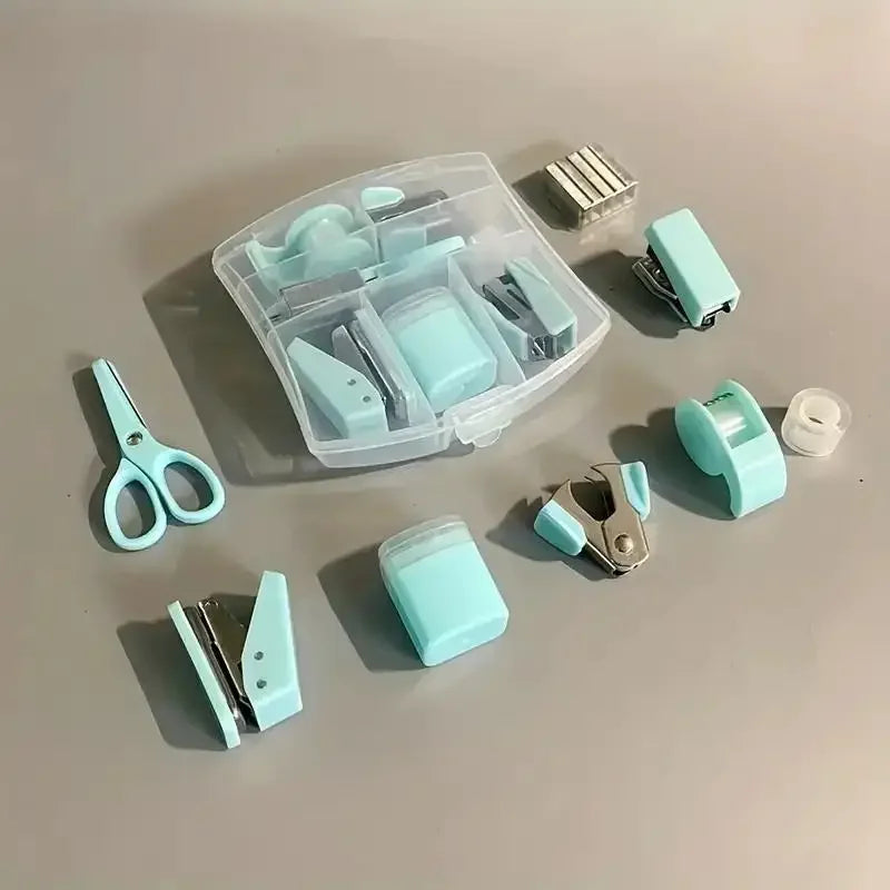 8 Pcs Cute Mini Office School Supply Kit for Kids Stationery School Tools with Scissors Tape Dispenser Set Punch Sharpener,etc