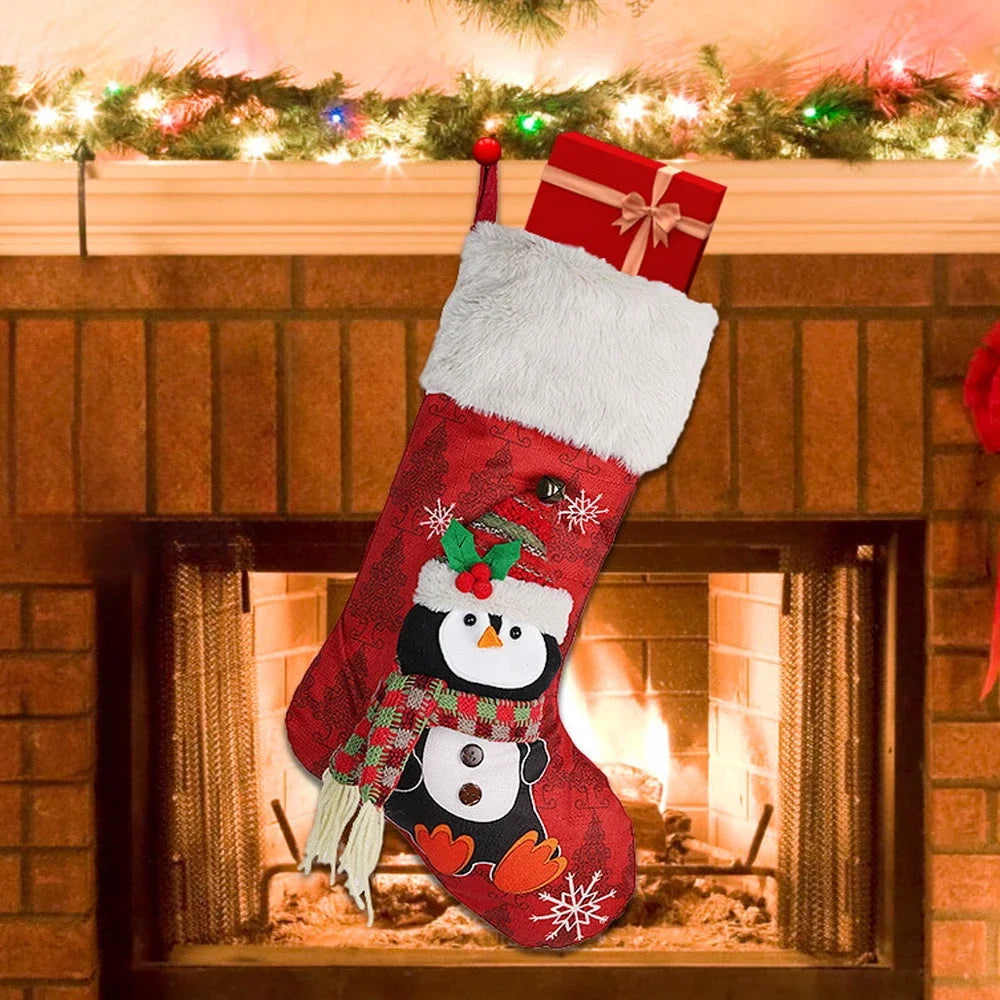 2025 New Year Christmas Stocking Sack Xmas Gifts Candy Bag Noel Christmas Decorations For Children Home Navidad Sock Tree Decor