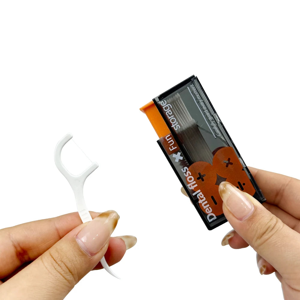 Portable Floss Dispenser Includes 10Pcs Floss Automatic Ejectable Floss Organiser Disposable Flossing Sticks Oral Care Press-on