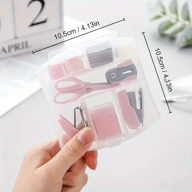8 Pcs Cute Mini Office School Supply Kit for Kids Stationery School Tools with Scissors Tape Dispenser Set Punch Sharpener,etc