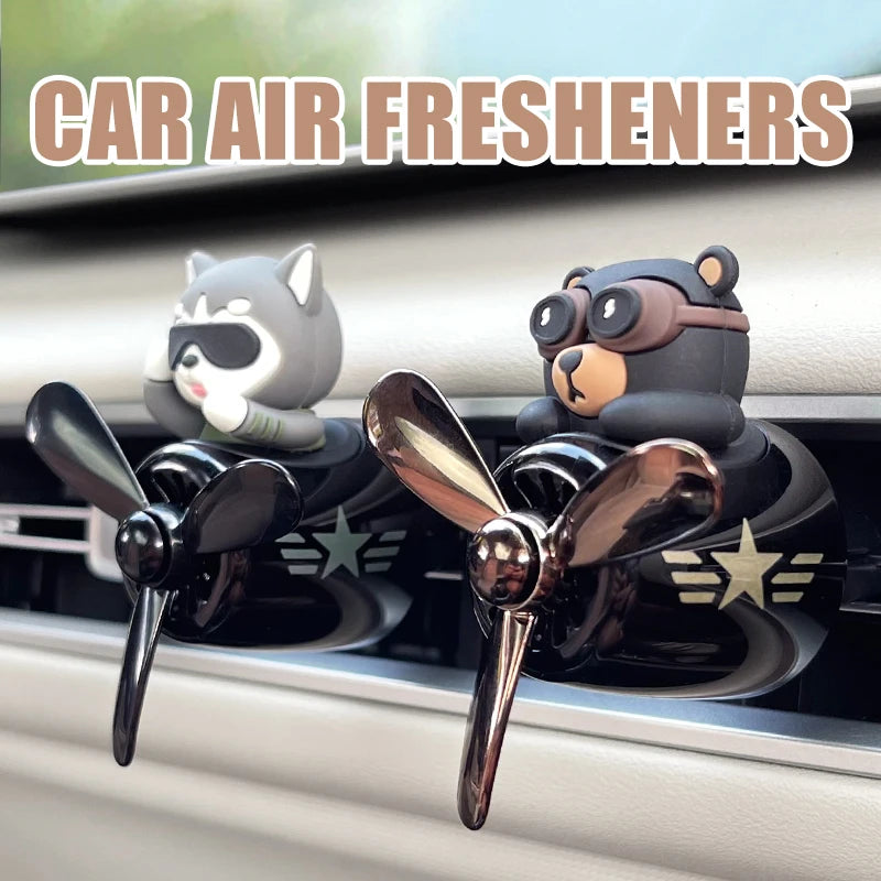 Rotating airplane pilot bear dog car air fresheners vent clip perfume funny fragrance fan aroma diffuser decorations accessories