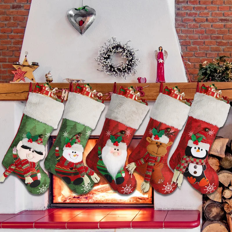 2025 New Year Christmas Stocking Sack Xmas Gifts Candy Bag Noel Christmas Decorations For Children Home Navidad Sock Tree Decor