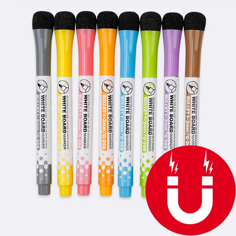 1 Set School Classroom Supplies Magnetic Erasable Whiteboard Pens Markers Dry Eraser Pages Children's Drawing Pen Board Markers