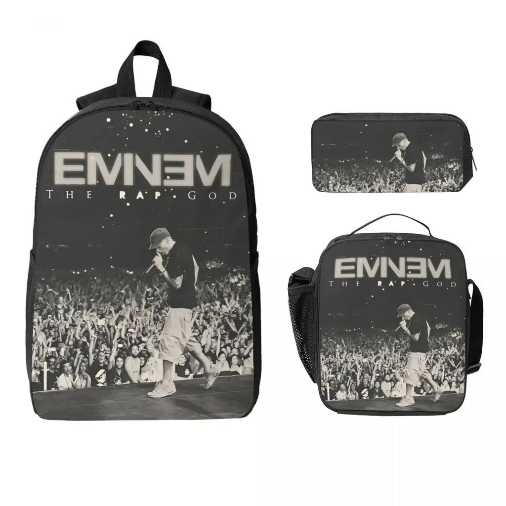 3Pcs Eminem Slim Shady School bags Set for Boy Girl Pen Bags Backpack Sets with Lunch Box For Primary School