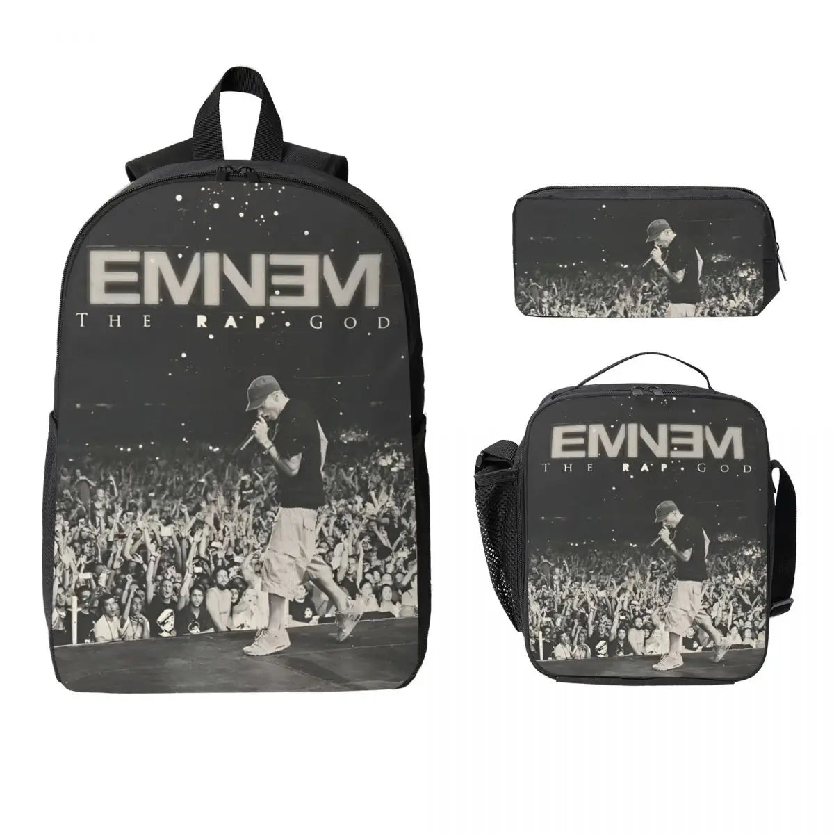 3Pcs Eminem Slim Shady School bags Set for Boy Girl Pen Bags Backpack Sets with Lunch Box For Primary School