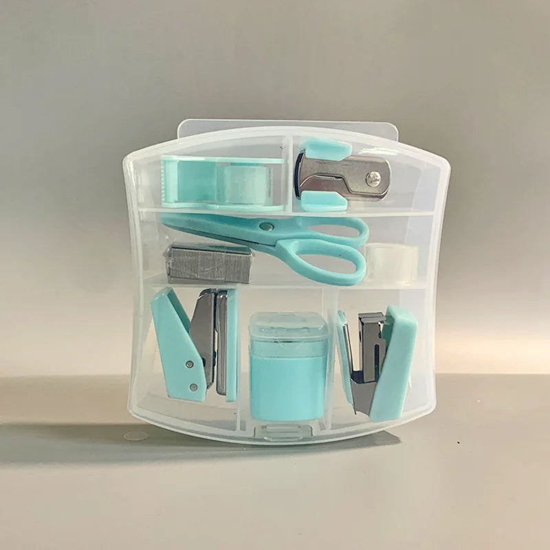 8 Pcs Cute Mini Office School Supply Kit for Kids Stationery School Tools with Scissors Tape Dispenser Set Punch Sharpener,etc