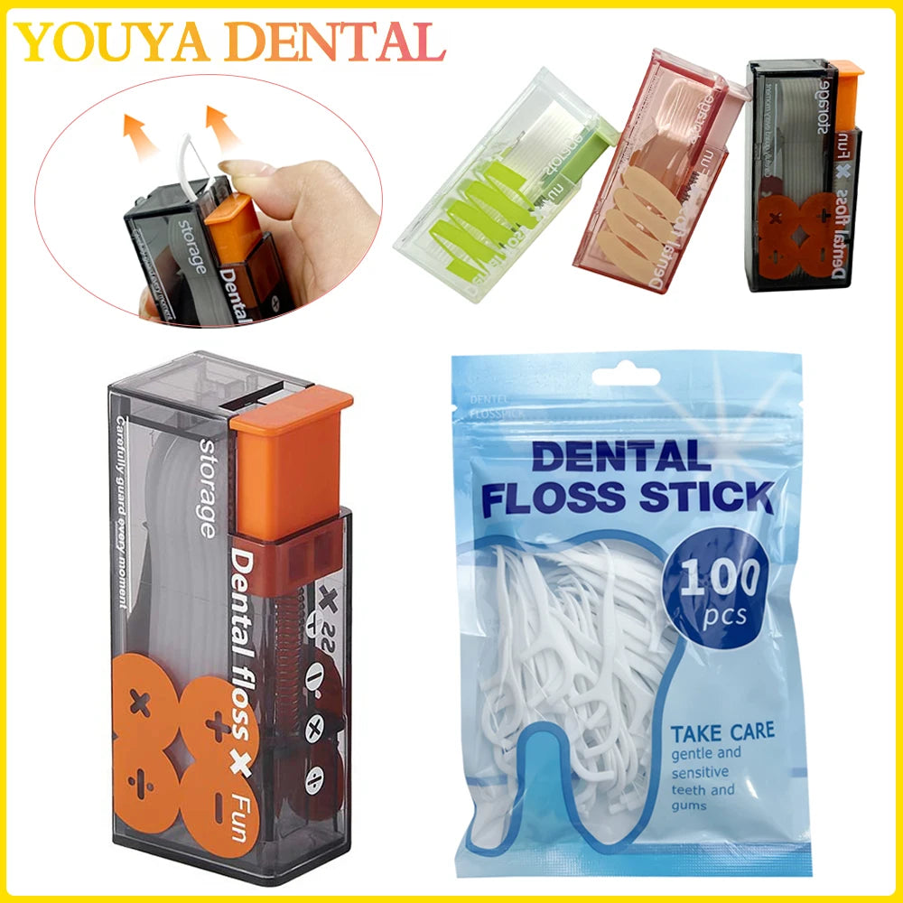 Portable Floss Dispenser Includes 10Pcs Floss Automatic Ejectable Floss Organiser Disposable Flossing Sticks Oral Care Press-on