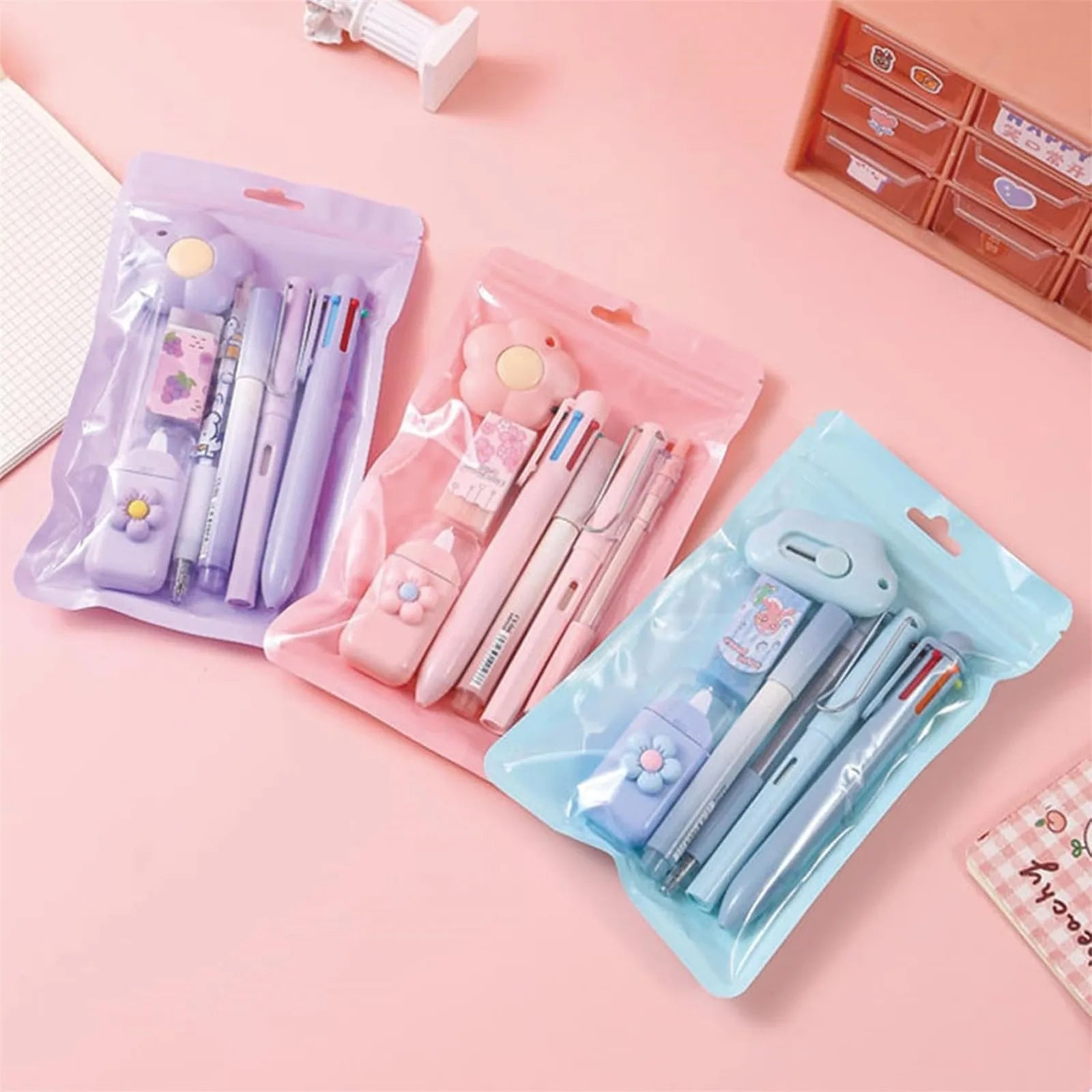 Simple Stationery Set Student Gift Cute Various Stationery Set School Supplies Eraser Ballpoint Study Stationery Supplies 7PCS