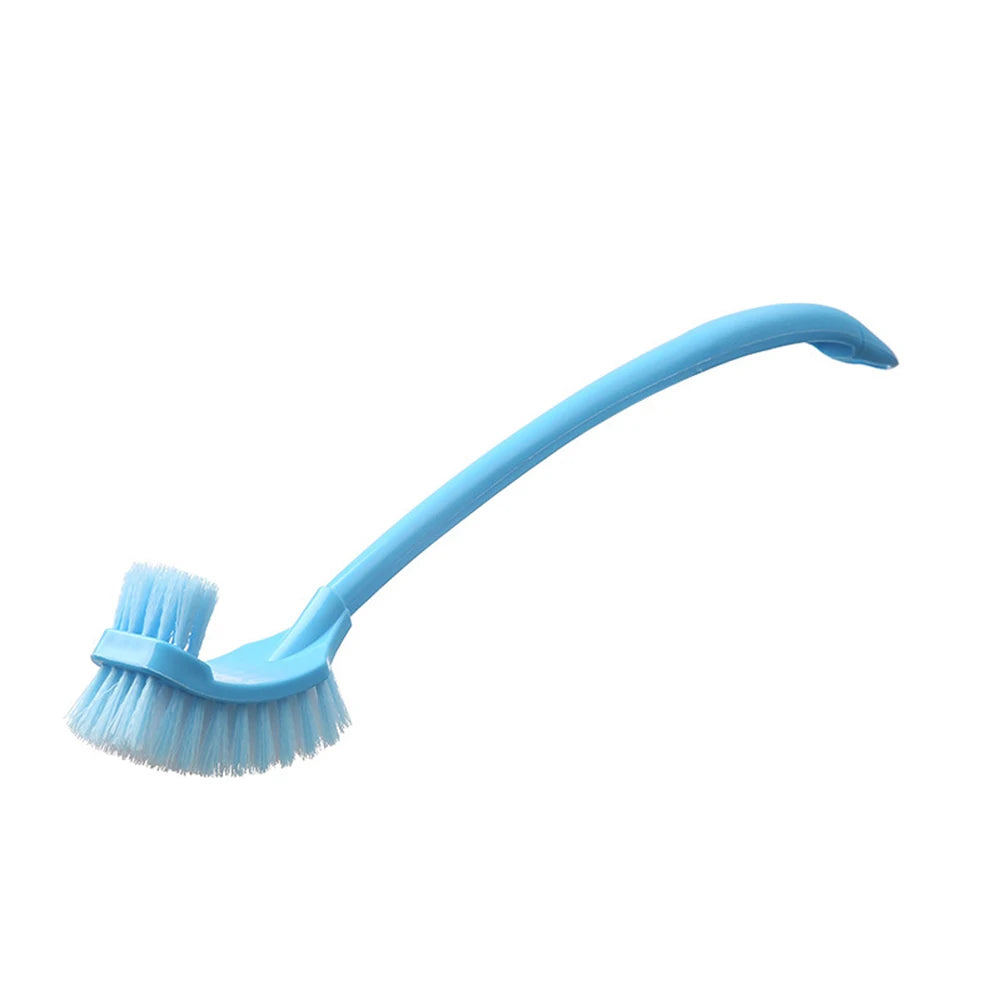 1pc Toilet Brush Plastic Long Handle Double-sided Dead Soft Hair Cleaning Toilet Curved Scrub Floor Gap Corner Bathroom Cleaner