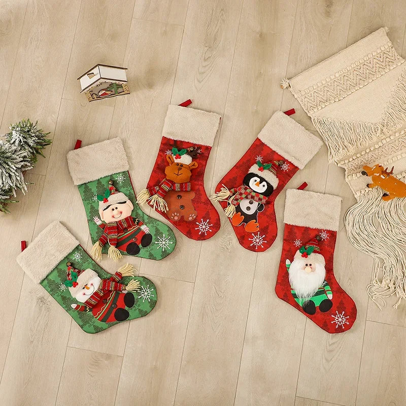 2025 New Year Christmas Stocking Sack Xmas Gifts Candy Bag Noel Christmas Decorations For Children Home Navidad Sock Tree Decor