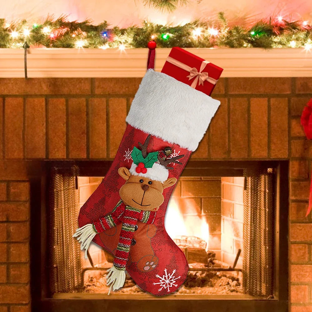 2025 New Year Christmas Stocking Sack Xmas Gifts Candy Bag Noel Christmas Decorations For Children Home Navidad Sock Tree Decor