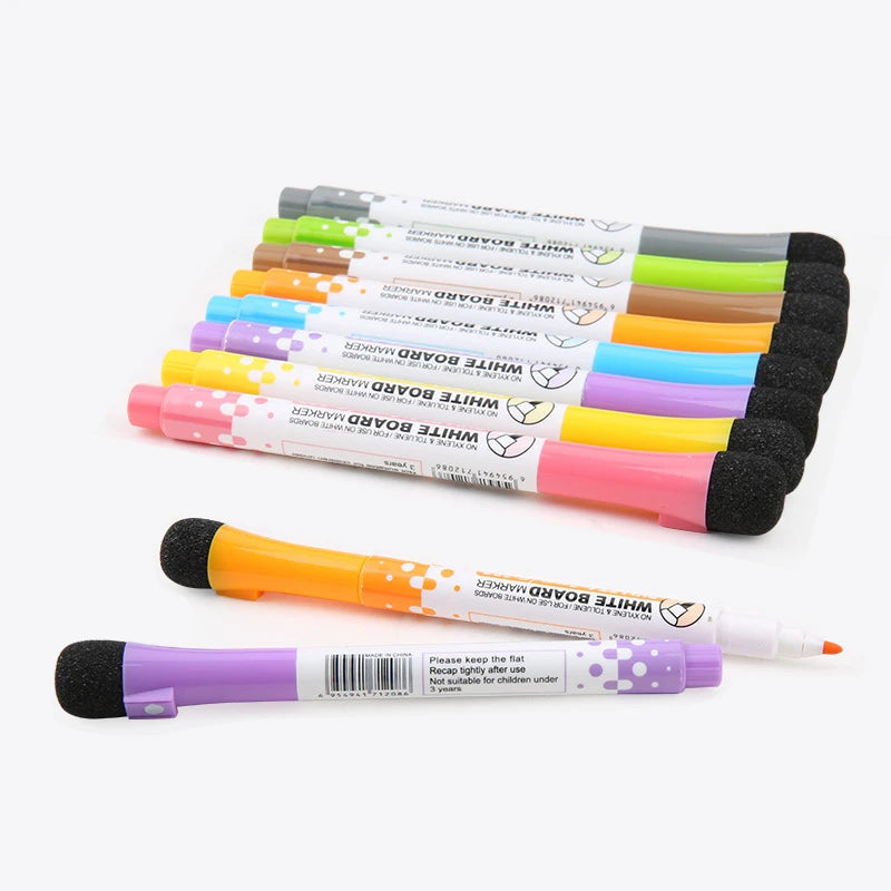 1 Set School Classroom Supplies Magnetic Erasable Whiteboard Pens Markers Dry Eraser Pages Children's Drawing Pen Board Markers