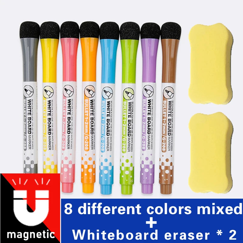 1 Set School Classroom Supplies Magnetic Erasable Whiteboard Pens Markers Dry Eraser Pages Children's Drawing Pen Board Markers