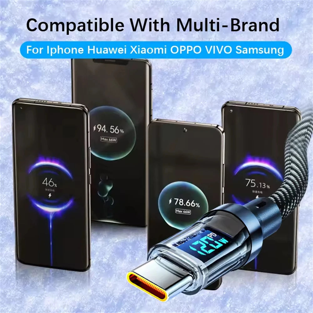 NNBILI 120W Type C to Type C Cable Phone Super Fast Charging Cable With LED Display USB To Type-C