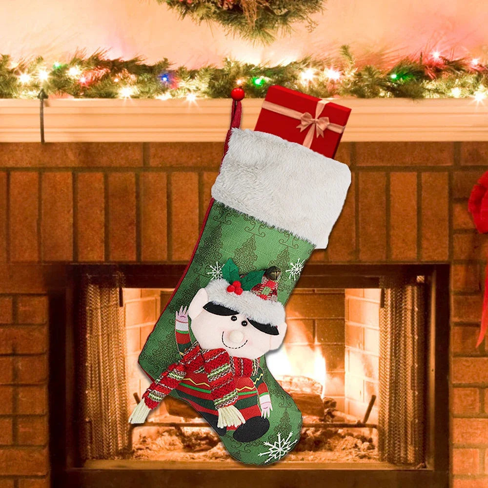 2025 New Year Christmas Stocking Sack Xmas Gifts Candy Bag Noel Christmas Decorations For Children Home Navidad Sock Tree Decor