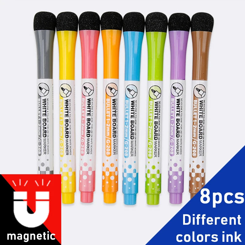 1 Set School Classroom Supplies Magnetic Erasable Whiteboard Pens Markers Dry Eraser Pages Children's Drawing Pen Board Markers