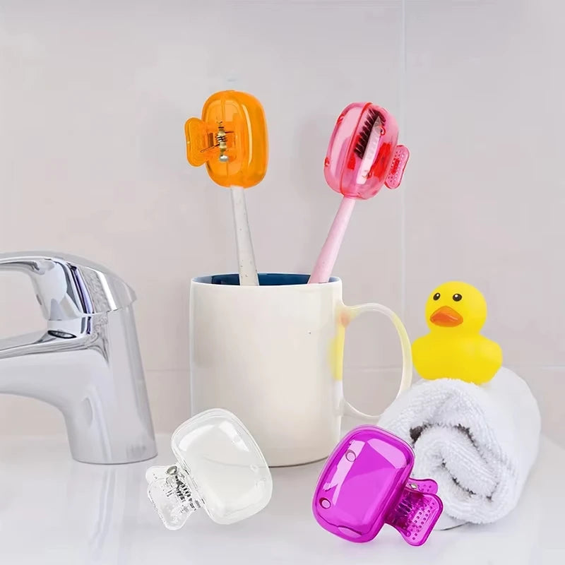 2pcs Travel Toothbrush Head Covers Portable Toothbrush Protector Cap Travel Essential Toothbrush Plastic Clip Travel Organizer