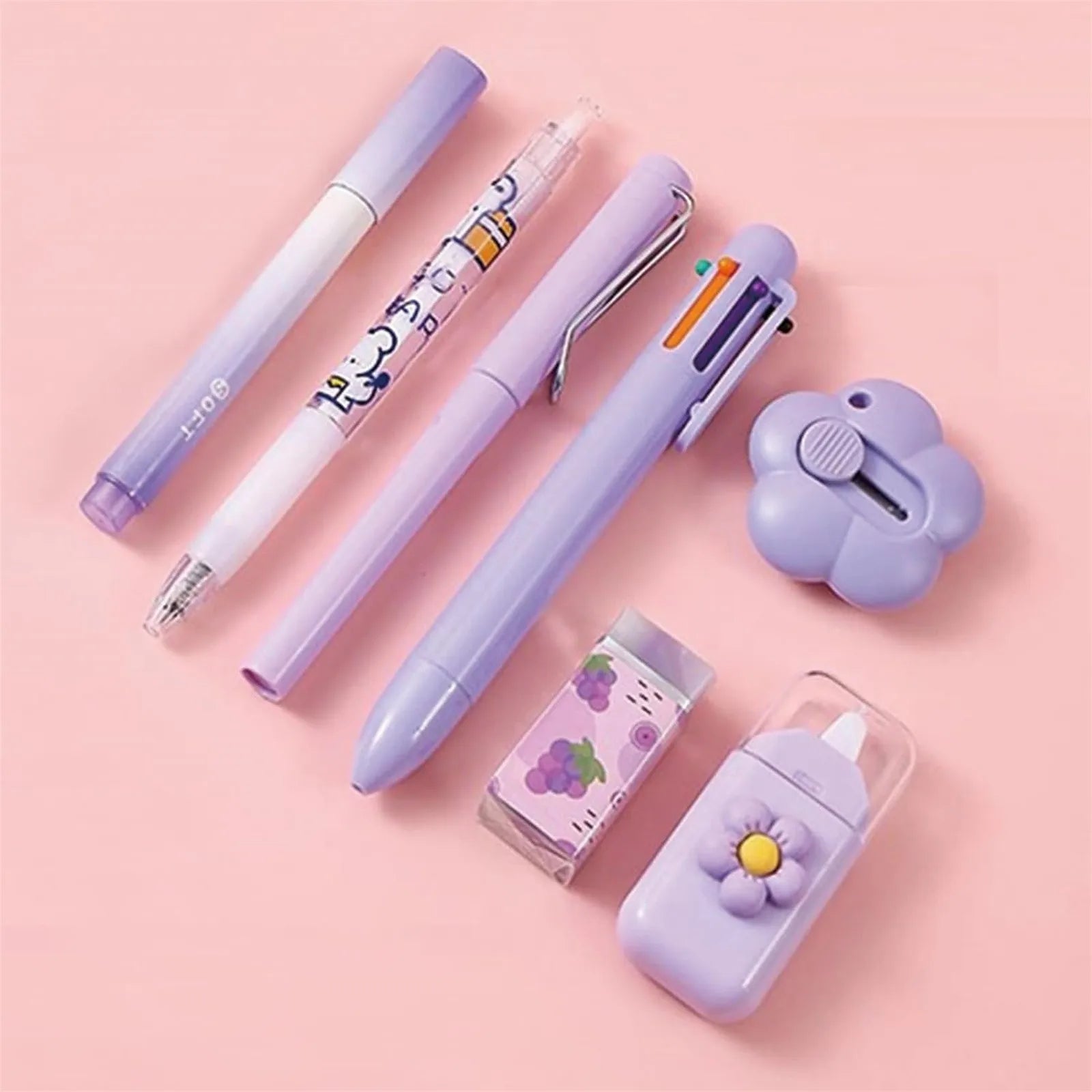 Simple Stationery Set Student Gift Cute Various Stationery Set School Supplies Eraser Ballpoint Study Stationery Supplies 7PCS