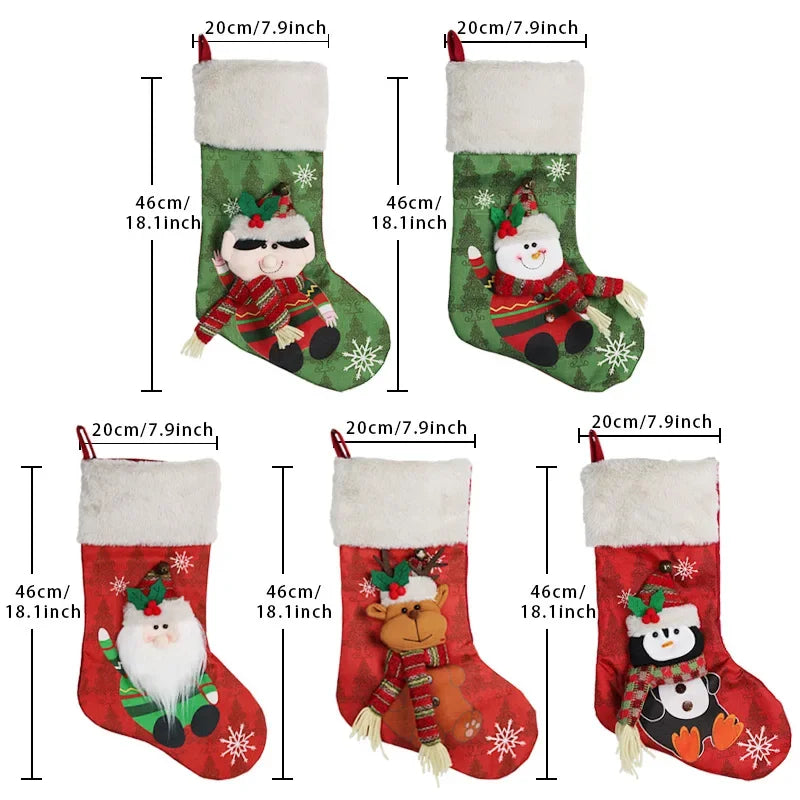 2025 New Year Christmas Stocking Sack Xmas Gifts Candy Bag Noel Christmas Decorations For Children Home Navidad Sock Tree Decor