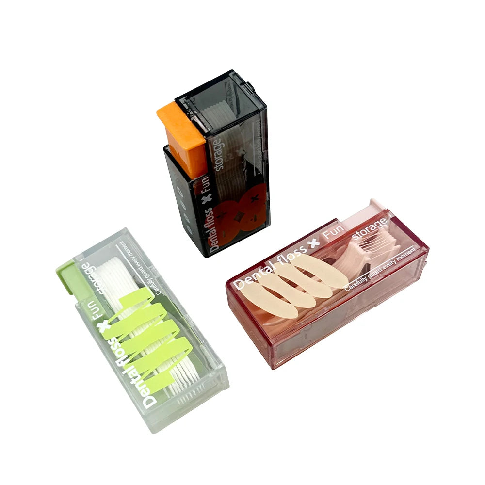 Portable Floss Dispenser Includes 10Pcs Floss Automatic Ejectable Floss Organiser Disposable Flossing Sticks Oral Care Press-on