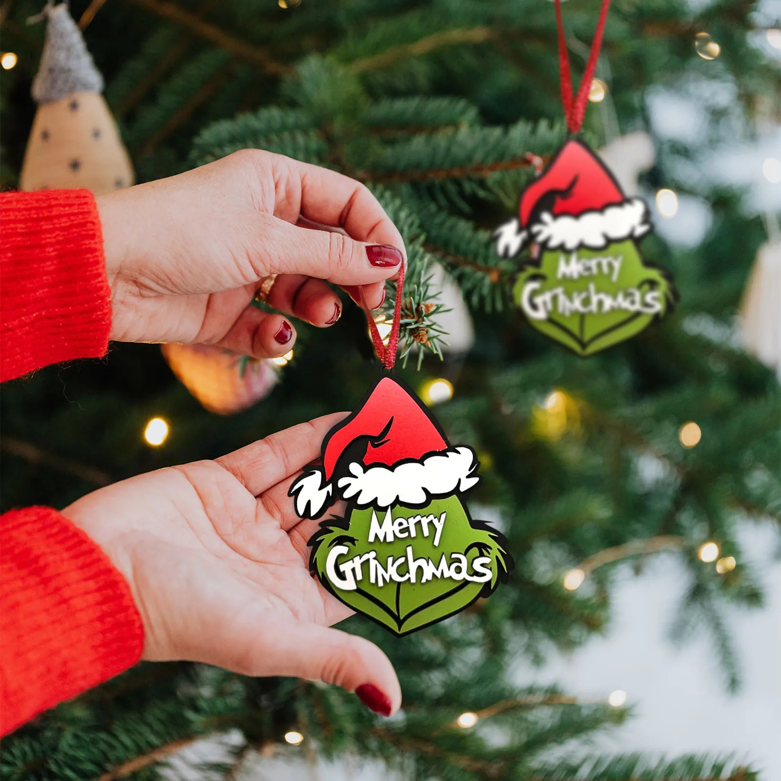 Grinchs Christmas Tree Decorations, Christmas Cute Wooden Hanging Ornaments For Tree, Christmas Decor Indoor Home Party Gifts