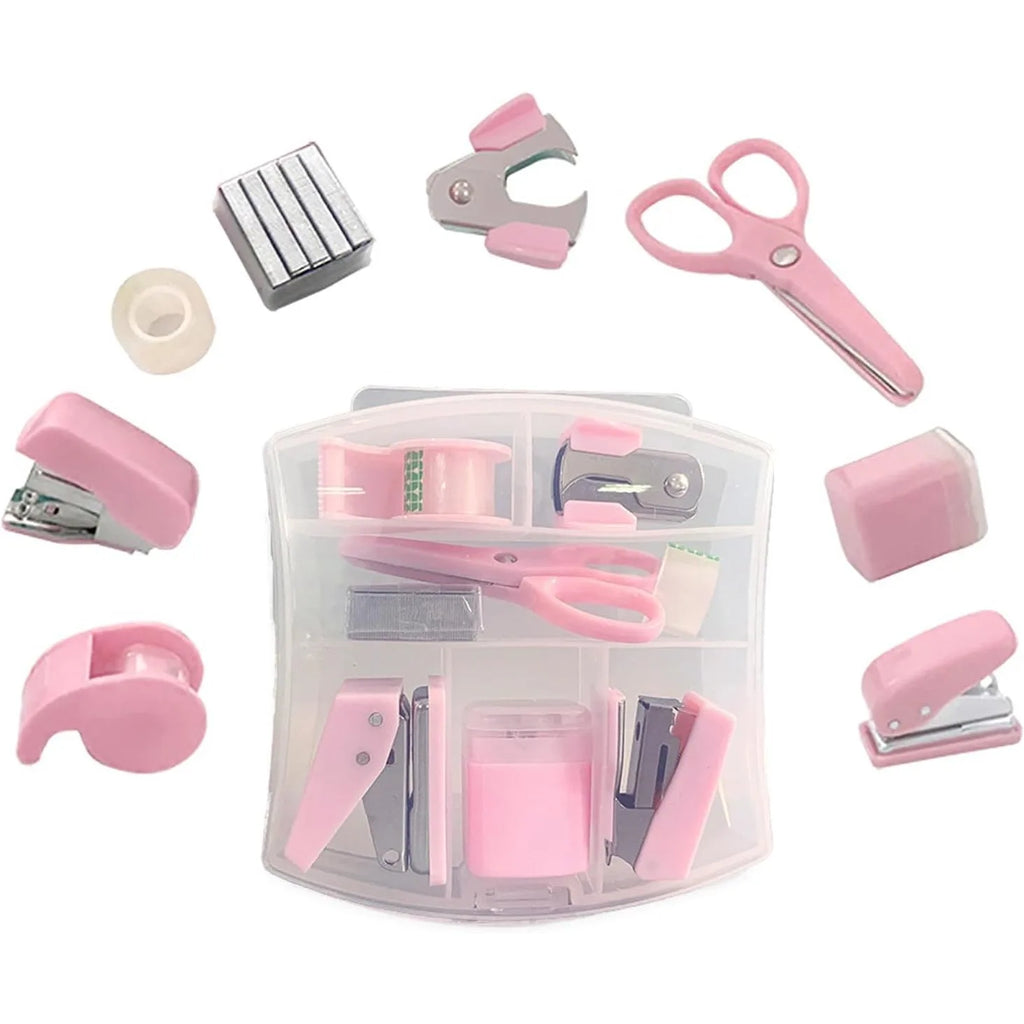 8 Pcs Cute Mini Office School Supply Kit for Kids Stationery School Tools with Scissors Tape Dispenser Set Punch Sharpener,etc