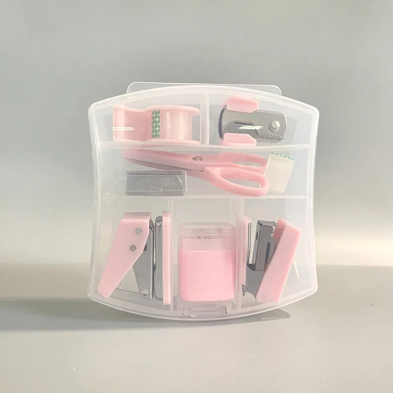 8 Pcs Cute Mini Office School Supply Kit for Kids Stationery School Tools with Scissors Tape Dispenser Set Punch Sharpener,etc