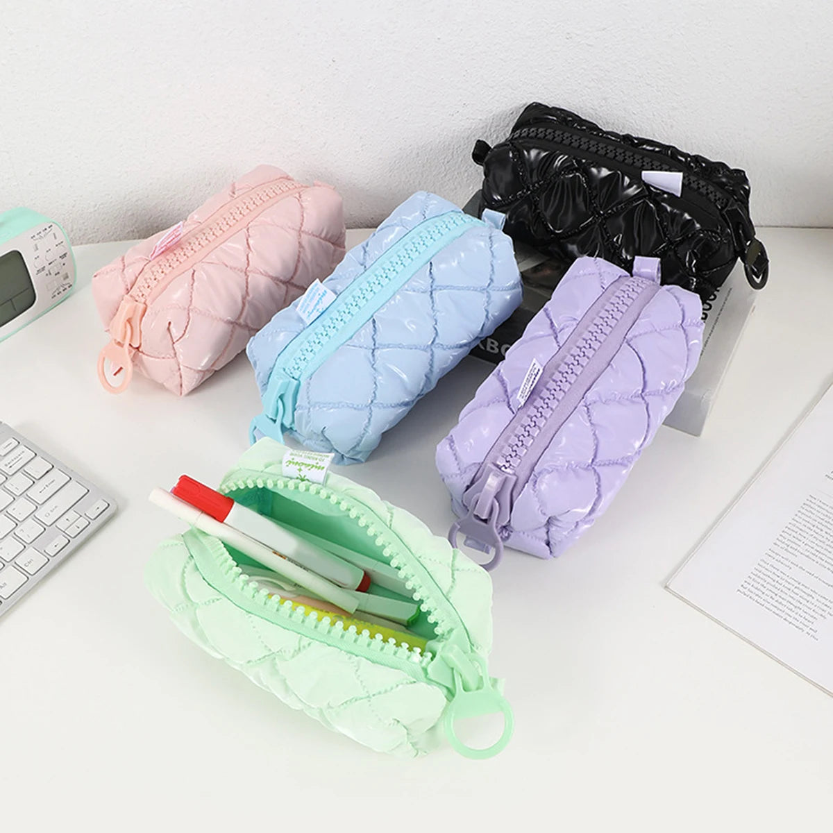 1 PC Creative Candy-Colored Checkered Pencil Case School Supplies Organizer Bag Tabletop Essential for Back-to-School