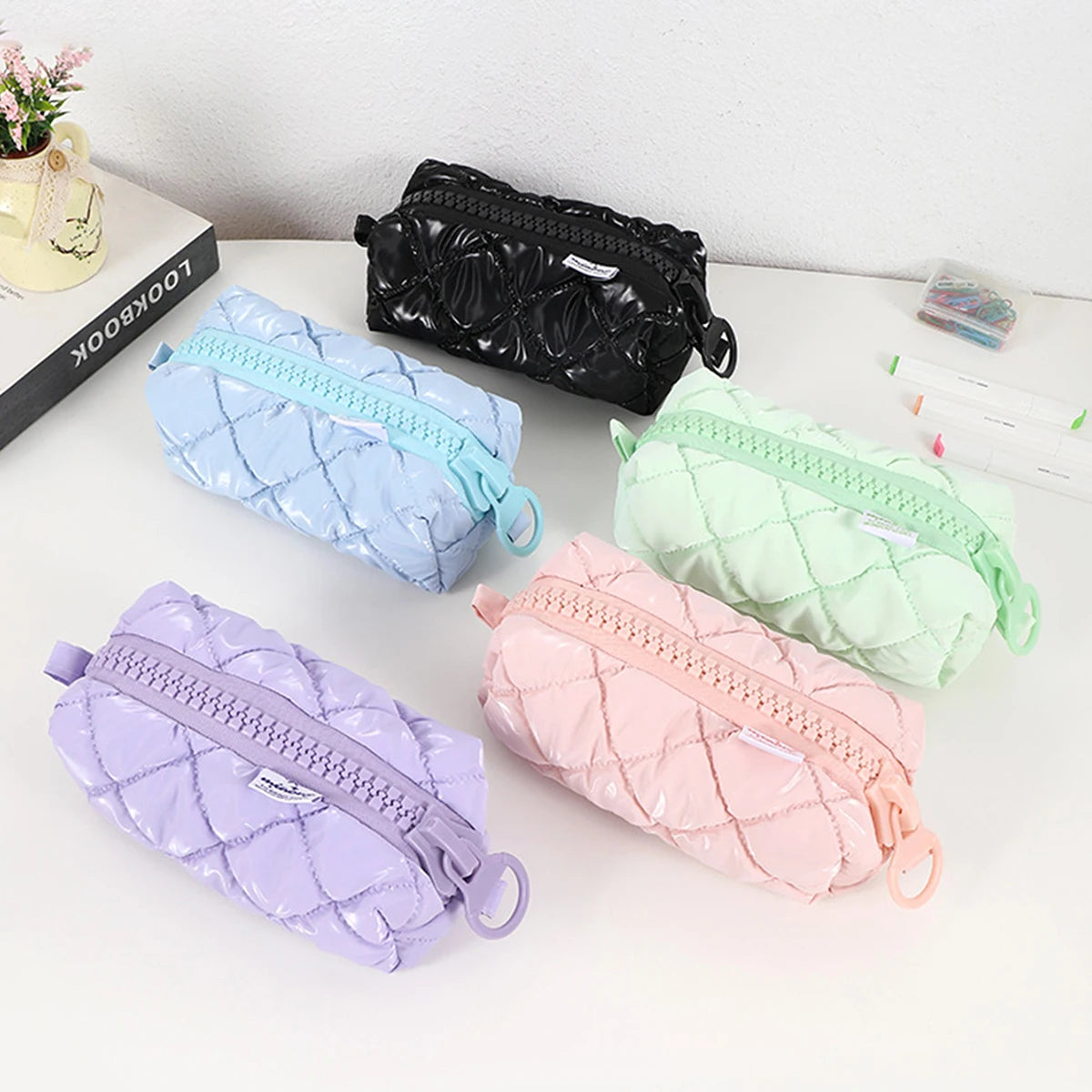 1 PC Creative Candy-Colored Checkered Pencil Case School Supplies Organizer Bag Tabletop Essential for Back-to-School