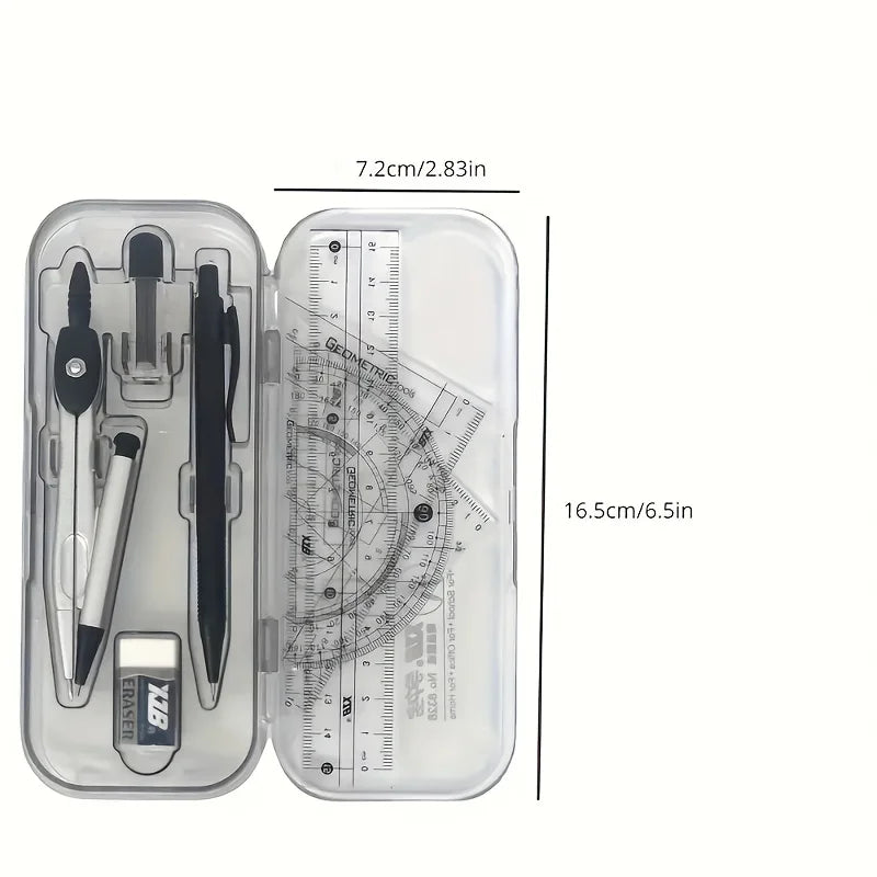 8-in-1 Mathematical Geometry Kit with Compass Ruler and Protractor, Essential for The Start of School Season