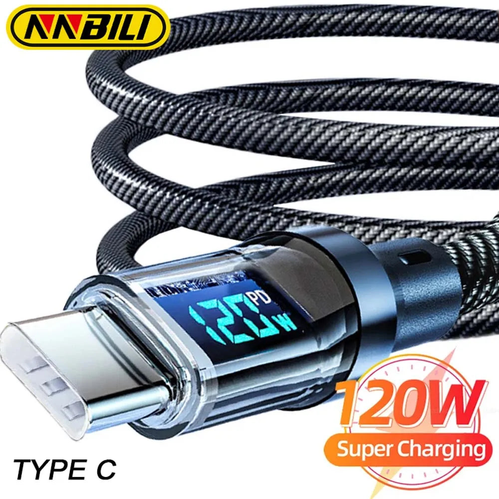 NNBILI 120W Type C to Type C Cable Phone Super Fast Charging Cable With LED Display USB To Type-C