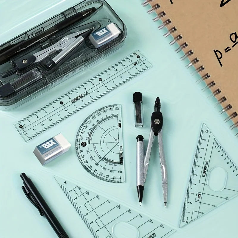 8-in-1 Mathematical Geometry Kit with Compass Ruler and Protractor, Essential for The Start of School Season