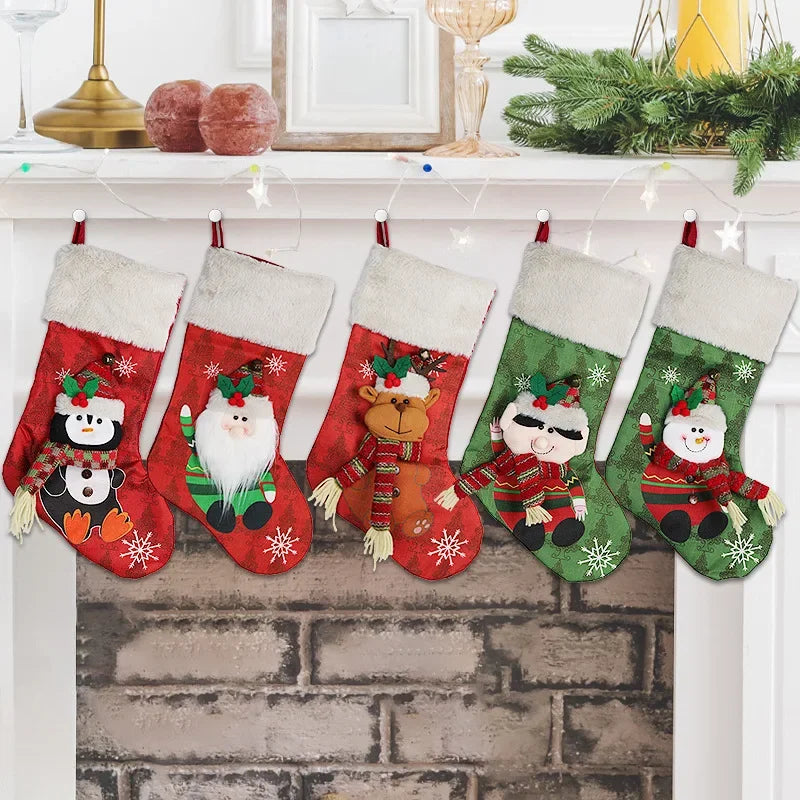 2025 New Year Christmas Stocking Sack Xmas Gifts Candy Bag Noel Christmas Decorations For Children Home Navidad Sock Tree Decor