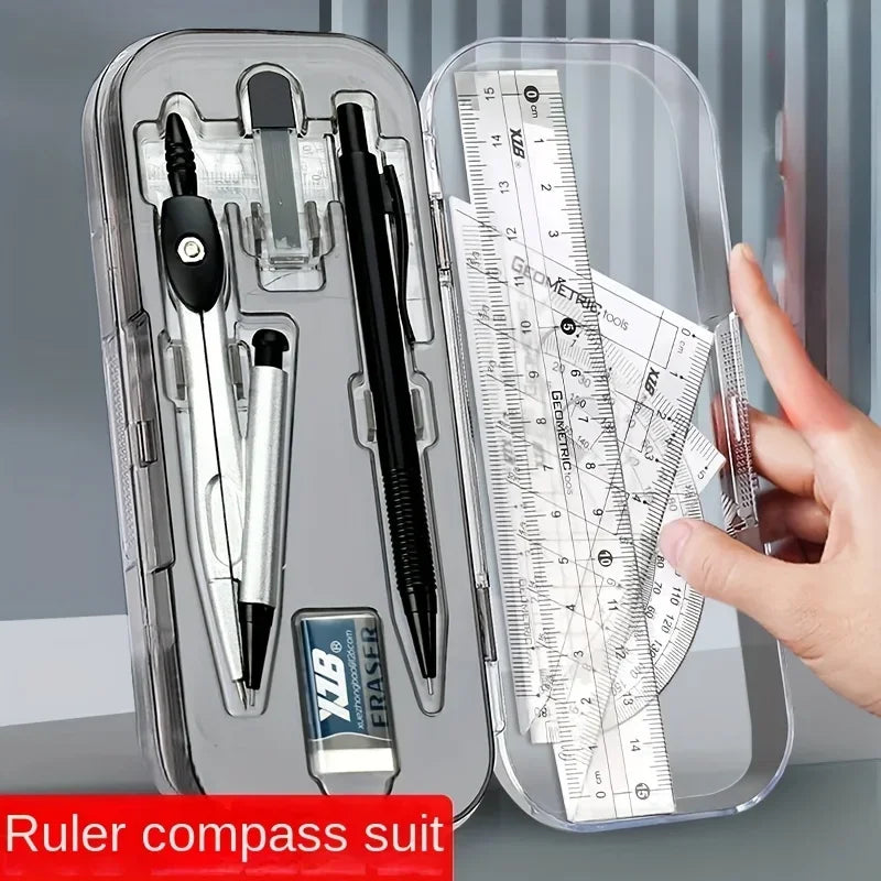 8-in-1 Mathematical Geometry Kit with Compass Ruler and Protractor, Essential for The Start of School Season