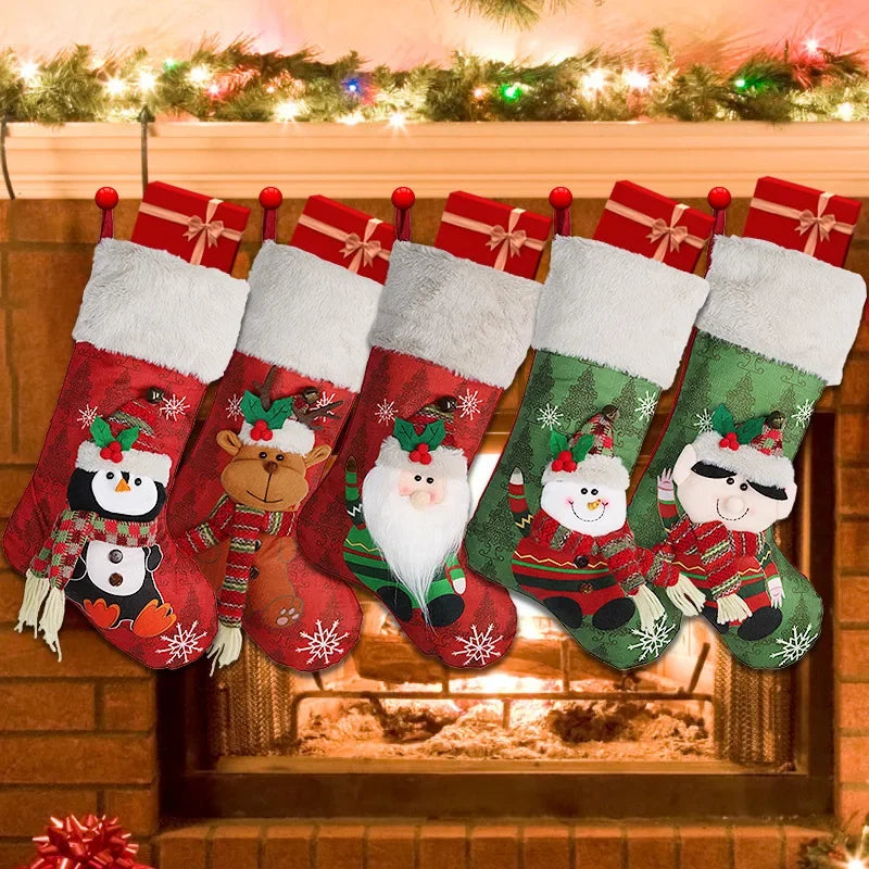 2025 New Year Christmas Stocking Sack Xmas Gifts Candy Bag Noel Christmas Decorations For Children Home Navidad Sock Tree Decor
