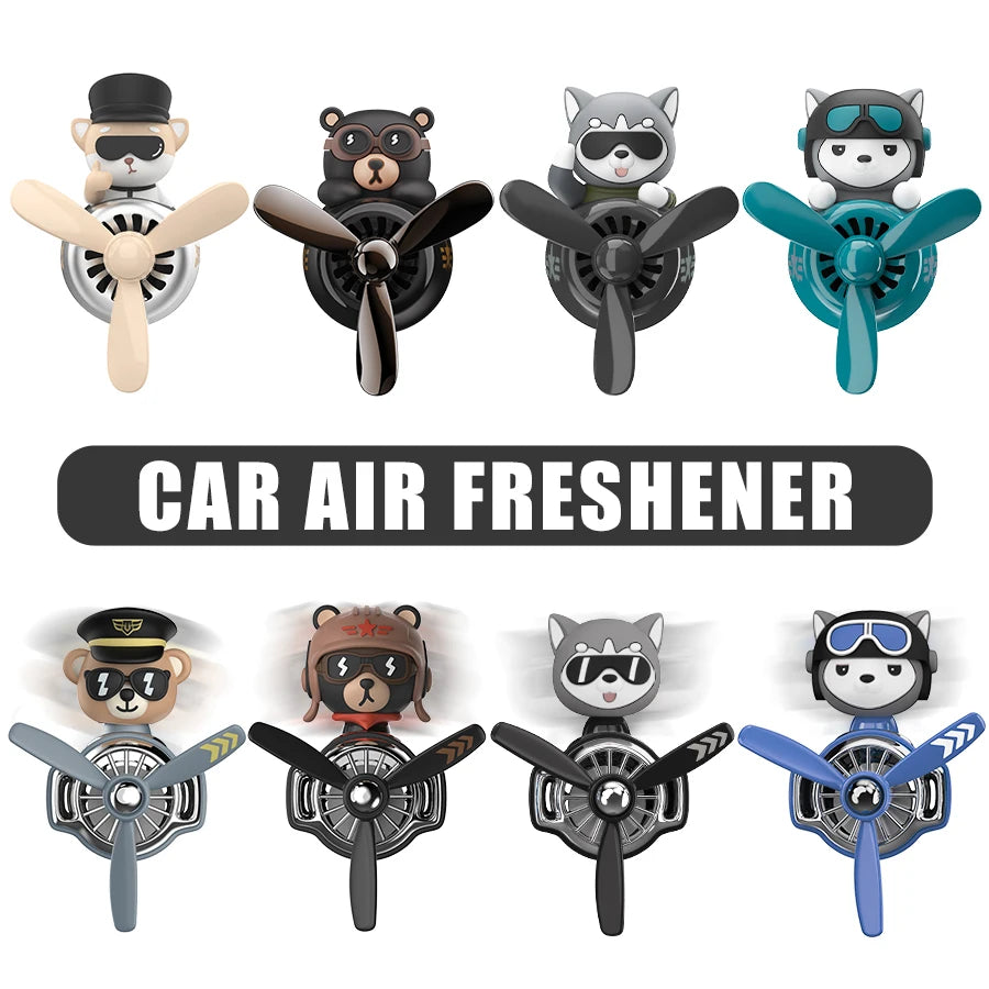 Rotating airplane pilot bear dog car air fresheners vent clip perfume funny fragrance fan aroma diffuser decorations accessories