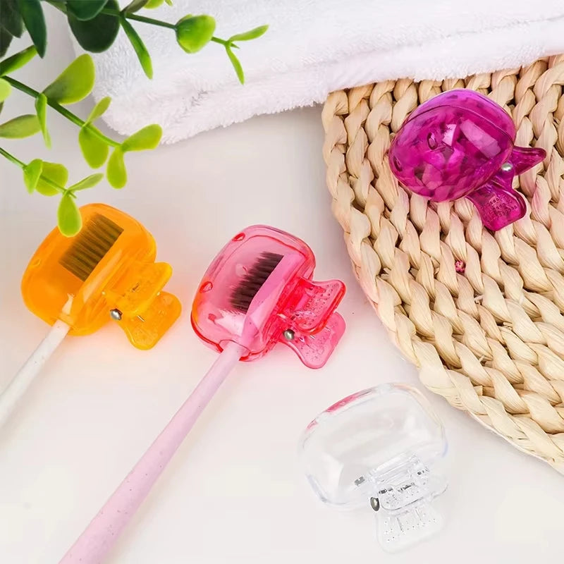 2pcs Travel Toothbrush Head Covers Portable Toothbrush Protector Cap Travel Essential Toothbrush Plastic Clip Travel Organizer