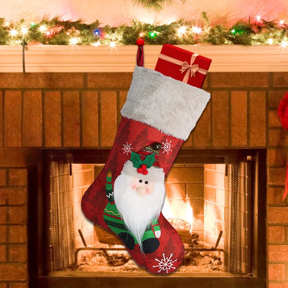 2025 New Year Christmas Stocking Sack Xmas Gifts Candy Bag Noel Christmas Decorations For Children Home Navidad Sock Tree Decor