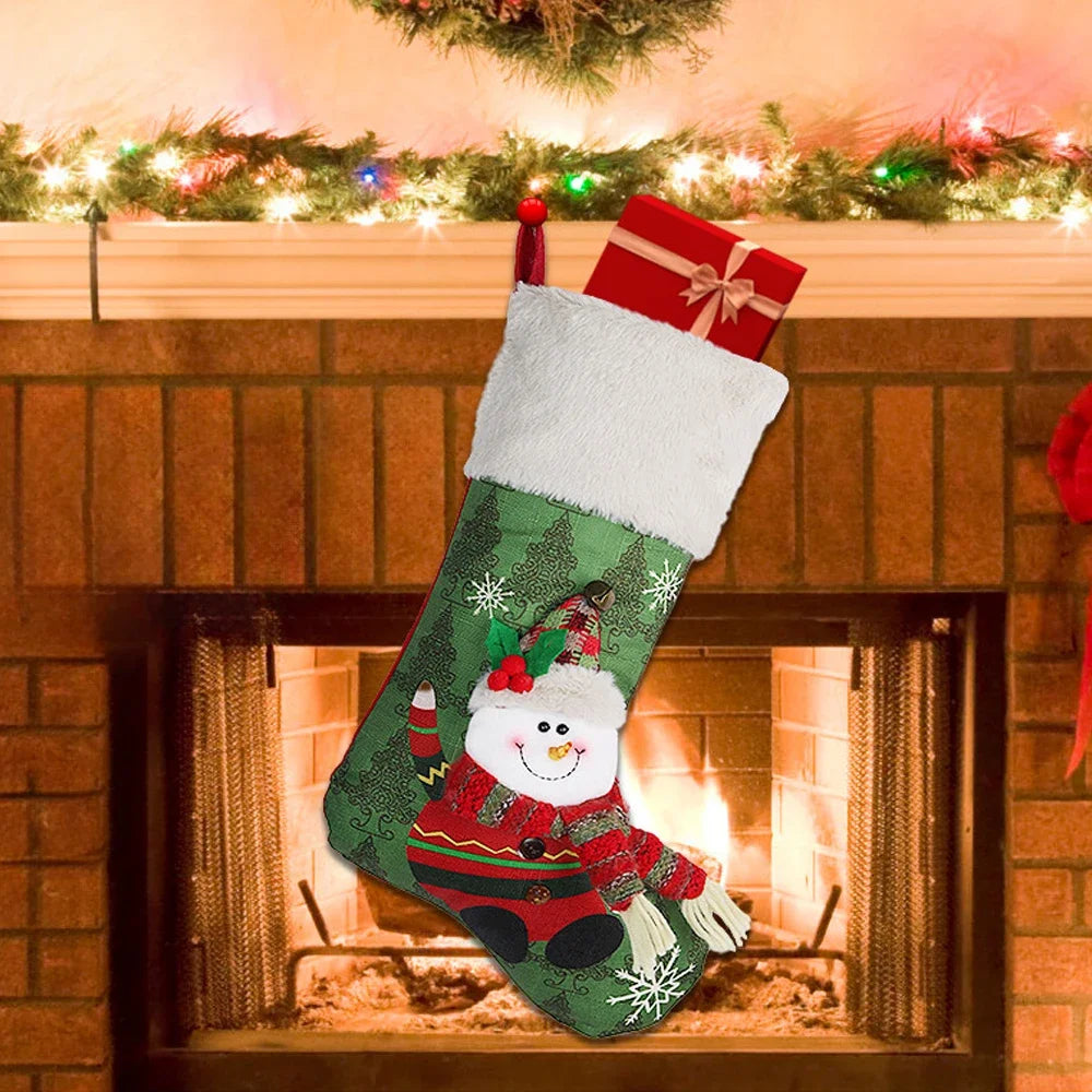 2025 New Year Christmas Stocking Sack Xmas Gifts Candy Bag Noel Christmas Decorations For Children Home Navidad Sock Tree Decor
